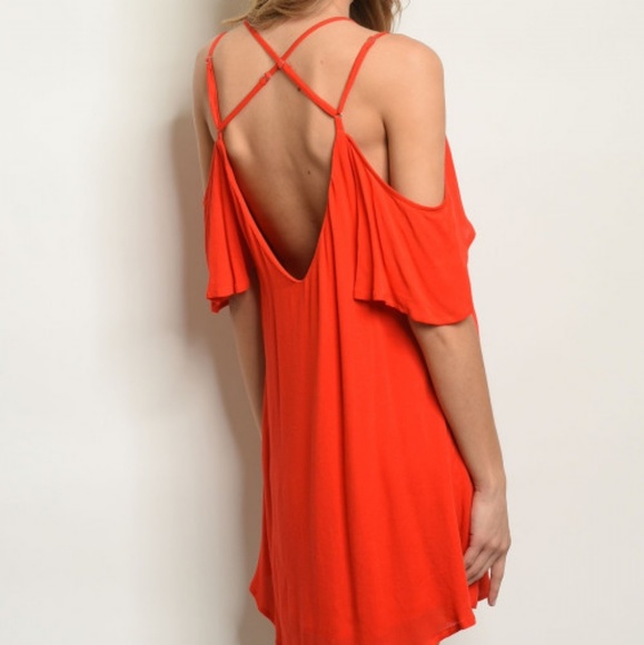 LAST 1! Red cold shoulder strappy dress - Picture 2 of 3